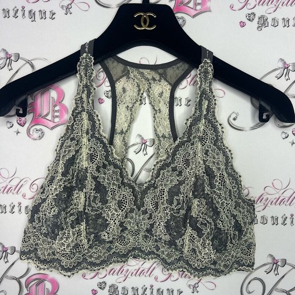 Felina Other - Felina lace bra grey cream floral bralette stretchy boho hippie sexy cute